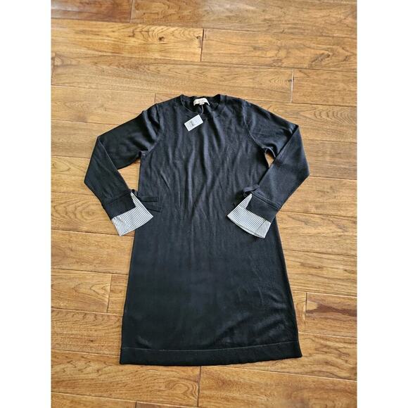 LOFT Wool Blend Sweater Tied Shirt Cuff Pullover Dress Black Womens Size S NWT - Picture 11 of 12